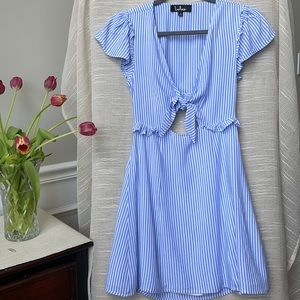 Lulus Seaport Light Blue & White Tie Dress